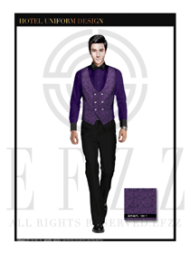 紫色圓型花馬甲襯衫款西餐服務員制服設計圖1204
