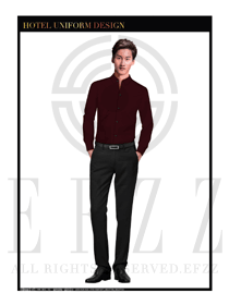 棗紅色襯衫款西餐服務員制服設計圖1206