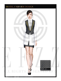 黑灰雪點短裙款西餐服務員制服設計圖1215