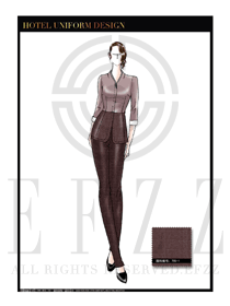 棗紅色女款襯衫餐飲西餐服務員制服設計圖1227