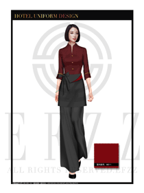 棗紅色女款外套中餐傳菜員制服設計圖132