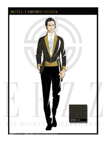黑底金點(diǎn)男款酒店行李生服裝款式圖1034