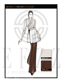 米色十字仿麻女款中餐傳菜員制服設計圖138