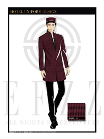 紫色時尚小千鳥格酒店門童服裝款式圖1040