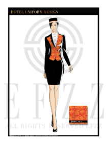 黑色鑲金紅色百合花女款酒店行李生制服設計圖1048