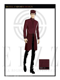 紫色時尚小千鳥格酒店門童制服設計圖1055