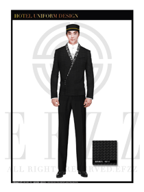 黑色時(shí)尚拼圖紋酒店門(mén)童服裝款式圖1098