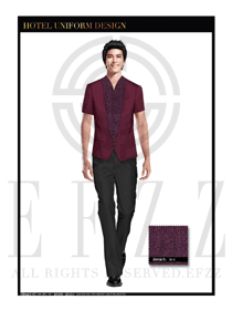 玫紅色短袖男款酒店門童服裝款式圖1118