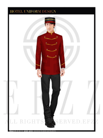 男款中國紅酒店門童制服設計圖1135