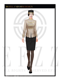 卡其色女款酒店門童行李生制服設計圖1147
