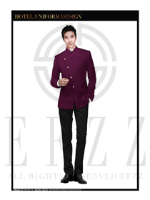 玫紅色男款酒店門童行李生制服設計圖1153