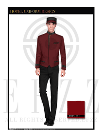 棗紅色男款酒店門童行李生制服設計圖1161