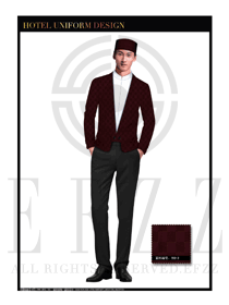 中國紅男裝酒店行李生服裝款式圖1191