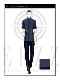 藍色短袖男裝酒店門童行李生制服設計圖1208