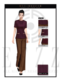 玫紅色時尚修身女款中餐服務員制服設計圖1698