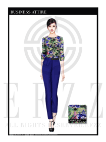 時尚印花女職業裝短袖襯衫設計圖359