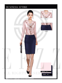 女時尚職業(yè)裝粉色方塊長袖襯衫設(shè)計(jì)圖280