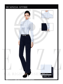 女時尚職業(yè)裝藍(lán)色條紋長袖襯衫設(shè)計(jì)圖283