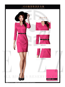 玫紅色OL女款夏裝制服款式圖644