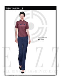 酒紅色女款短袖夏裝工程服款式設計圖182