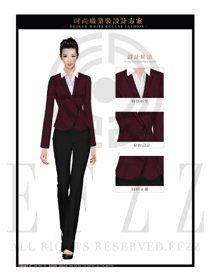時尚棗紅色珠寶營業員職業裝服務員服裝款式圖1436