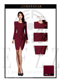 棗紅色珠寶營業員職業裝服務員制服設計圖1442