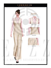 時(shí)尚卡其色女款美容SPA會(huì)所服務(wù)生服裝款式圖600