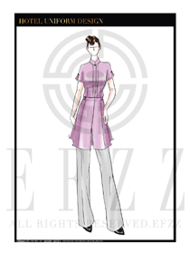 大師手繪粉紅色水療SPA會所咨客迎賓制服設計圖420