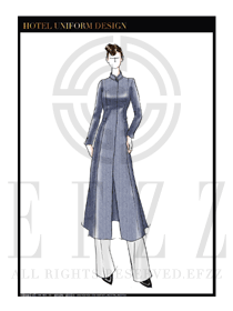 大師手繪藍色水療SPA會所咨客迎賓制服設計圖423