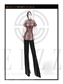 咖啡色大堂總臺(tái)收銀接待員工制服設(shè)計(jì)圖369