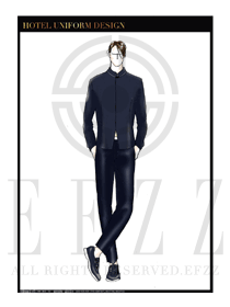 深藍色大堂總臺收銀接待員工制服設計圖373