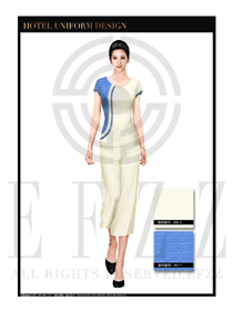 藍(lán)色女款按摩技師美容師工作制服款式設(shè)計(jì)圖1323