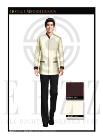 時尚卡其色男款酒店客房服務員制服設計圖544