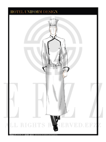 大師手繪白色西餐廳男款廚師制服設計圖388