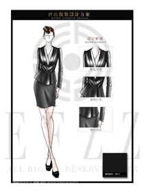 大師手繪黑色女款酒店經理制服設計圖457