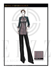 黃藍色女款酒店民族特色制服設計圖169