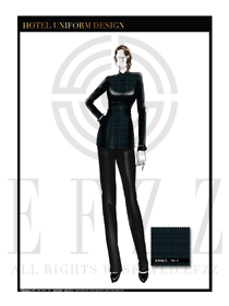 大師手繪時(shí)尚墨綠色女款酒店民族特色服裝款式設(shè)計(jì)圖170