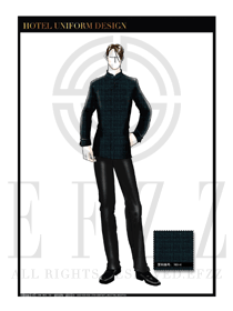 大師手繪墨綠色男款酒店民族特色服裝款式設計圖172