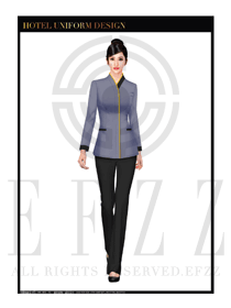 時尚淺藍色女款酒店客房服務(wù)員制服設(shè)計圖548