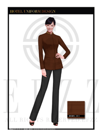 時尚深咖啡色女款酒店客房服務(wù)員制服設(shè)計圖560
