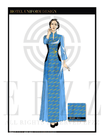 藍色女款酒店中餐廳迎賓服裝款式圖761