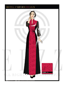 時尚紅色祥云女款酒店中餐廳迎賓服裝款式圖762