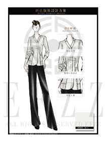 時尚卡其色修身款酒店客房服務員制服設計圖586