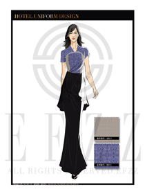 時尚藍色祥云女款酒店中餐廳迎賓服裝款式設計圖768