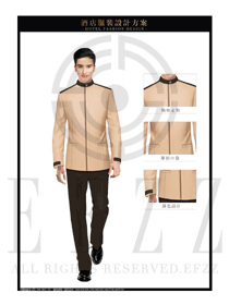卡其色男款酒店客房服務員服裝款式設計圖607