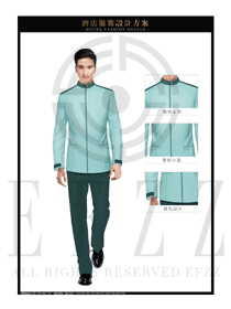 淺藍色修身款酒店客房服務員服裝款式設計圖609
