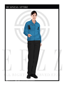 時尚粉藍色女款4S店維修工程師制服設計圖1073