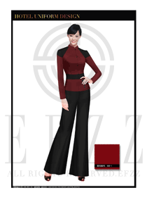 時(shí)尚棗紅色修身款中餐廳女服務(wù)員制服設(shè)計(jì)圖1738