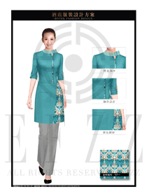 青綠色女款西餐廳服務員制服設計圖1247