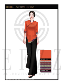 時尚橙黃色女款中餐迎賓服裝款式設(shè)計圖778